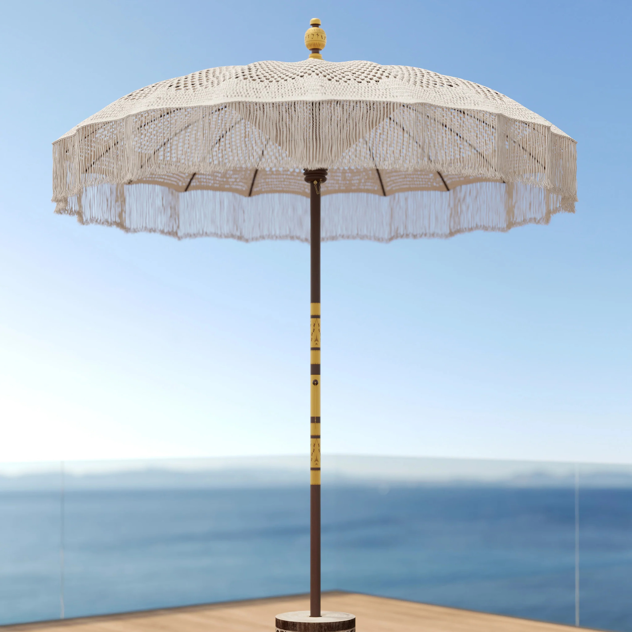 Parasol en bois de cocotier et macramé - Fakélé