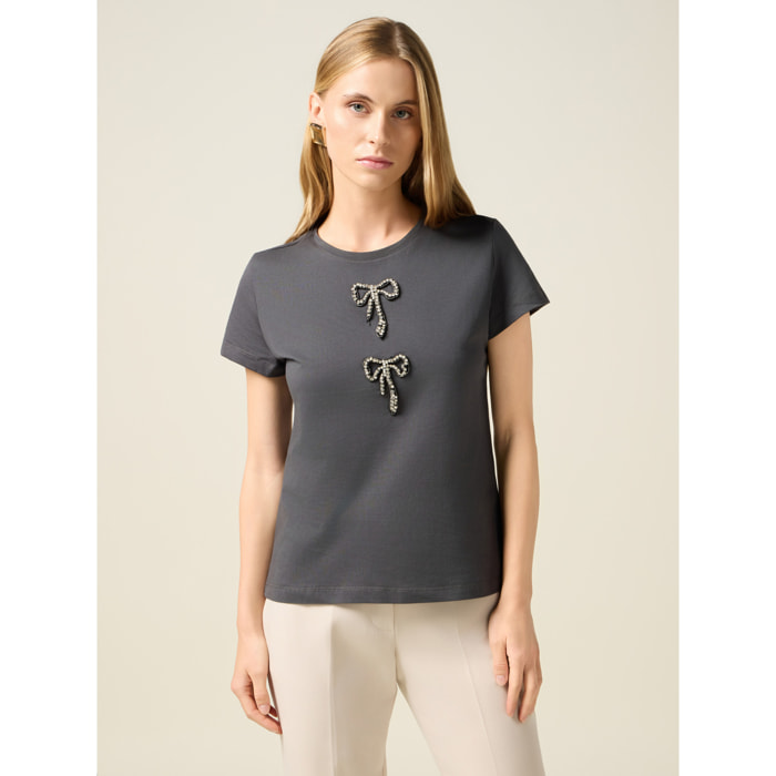 Oltre - Camiseta con dijes de joyería - Gris