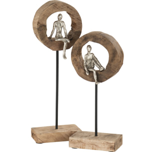 J-Line décoration personnage Pensif Cercle - bois/aluminium - naturel/argent