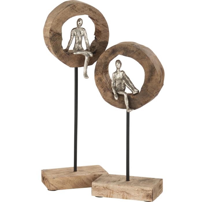 J-Line décoration personnage Pensif Cercle - bois/aluminium - naturel/argent