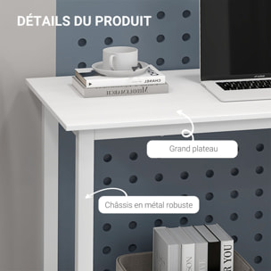 Table d'ordinateur 120L x 60l x 76H cm chêne et blanc multifonction grand plateau cadre robuste en métal blanc