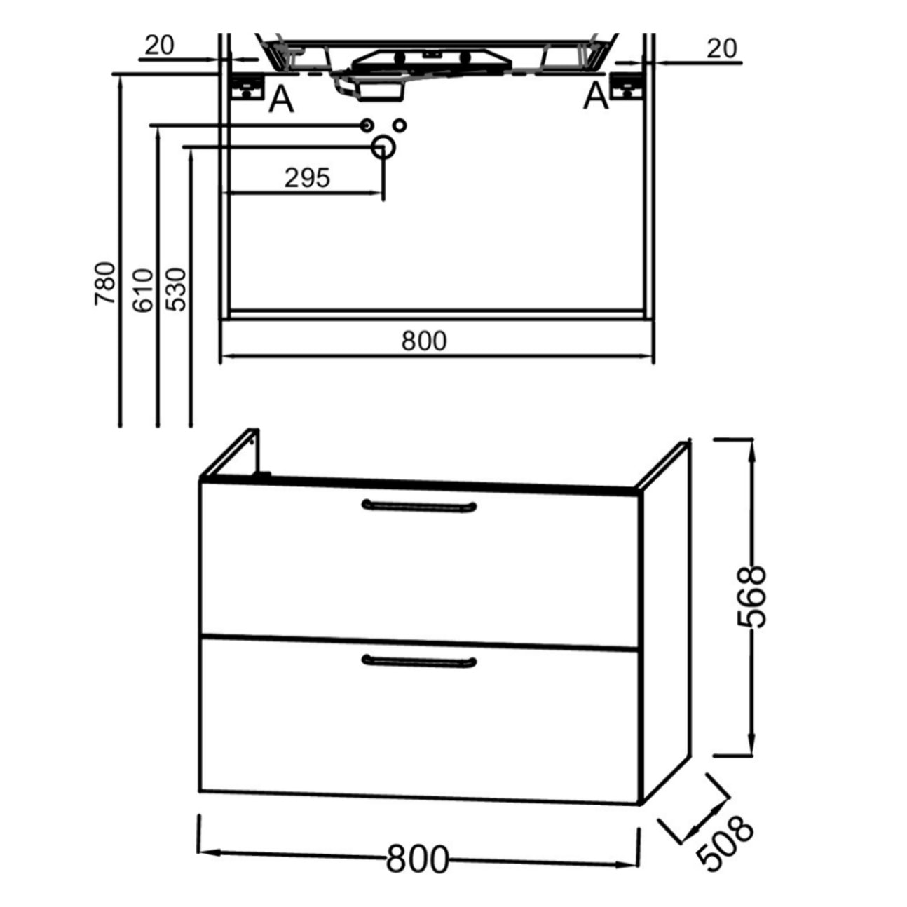 Pack meuble simple vasque 80 cm Odéon Rive Gauche 2 tiroirs blanc + Miroir