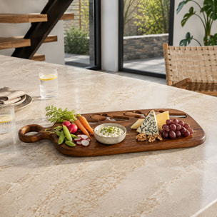 Planche à découper en bois d'acacia 49x16cm avec 3 couteaux à fromage COPA