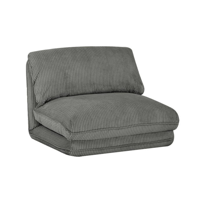 Chauffeuse matelas gris convertible velours côtelé grosse côte 1 place Cosy