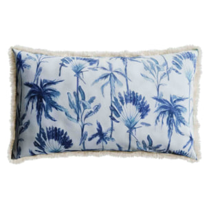 Coussin rectangulaire feuillage tropical bleu