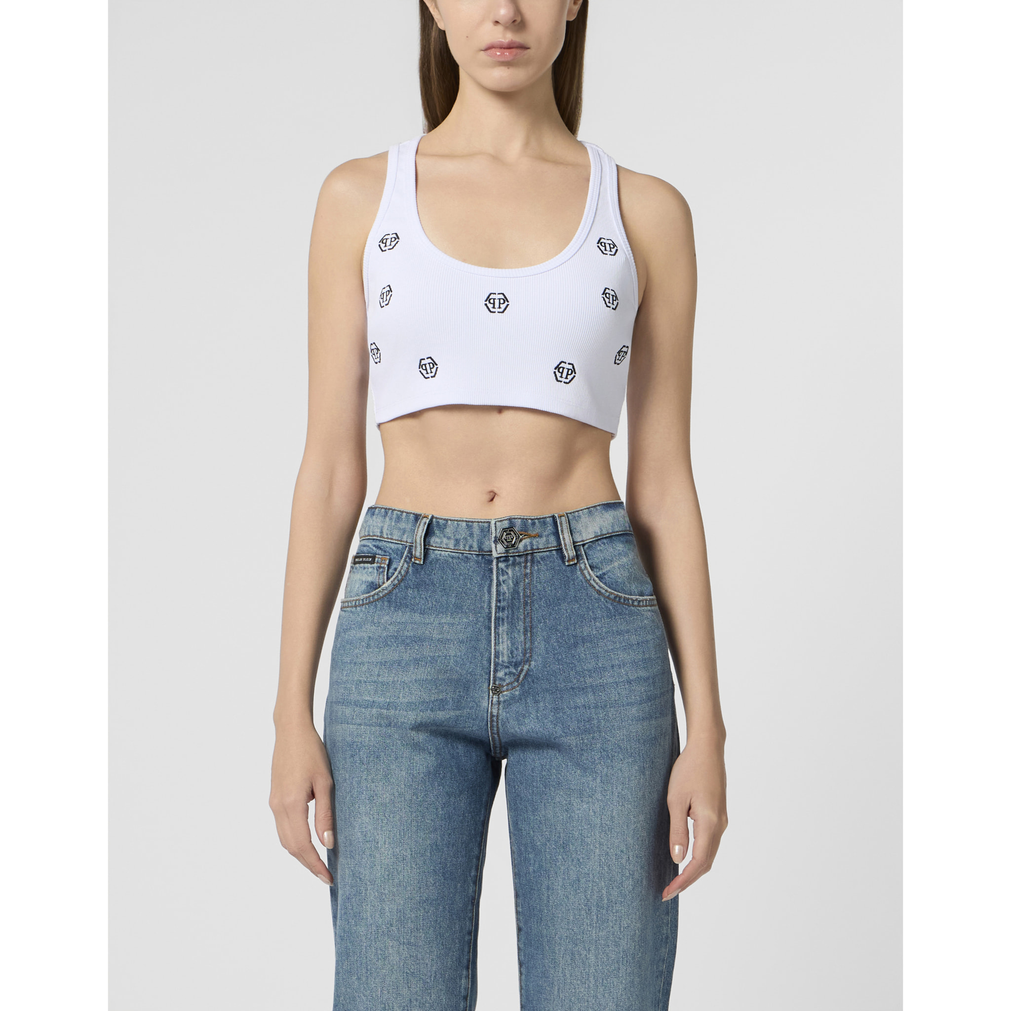 PHILIPP PLEIN Ribbed Mini Tank Top Monogram Monogram