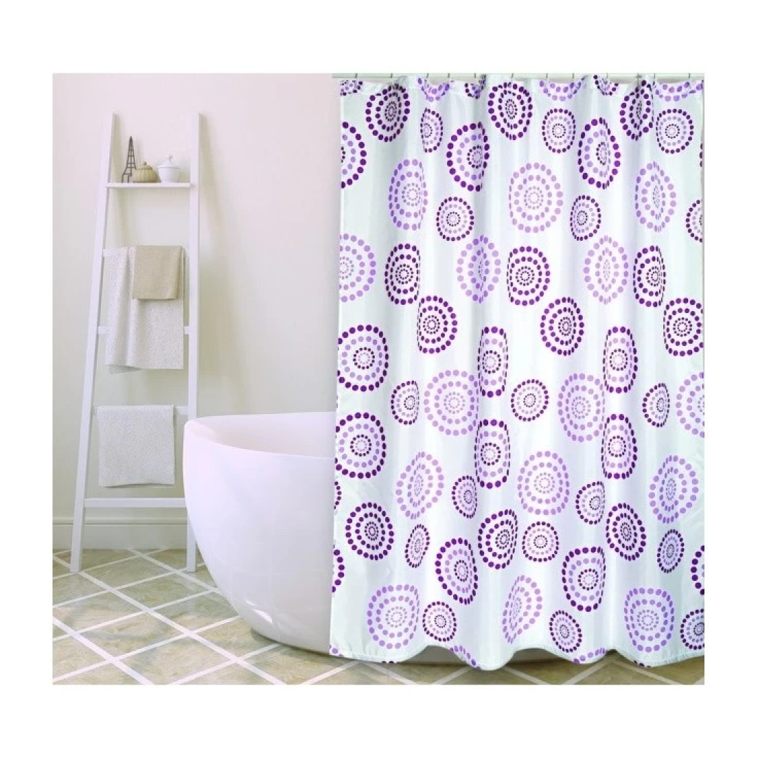 Rideau de douche Polyester DOTS 180x200cm QUALITà PREMIUM Violet - Anneaux inclus MSV