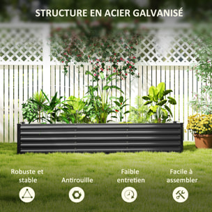 Carré potager de jardin rectangulaire dim. 240L x 120l x 30H cm tôle d'acier ondulée anthracite