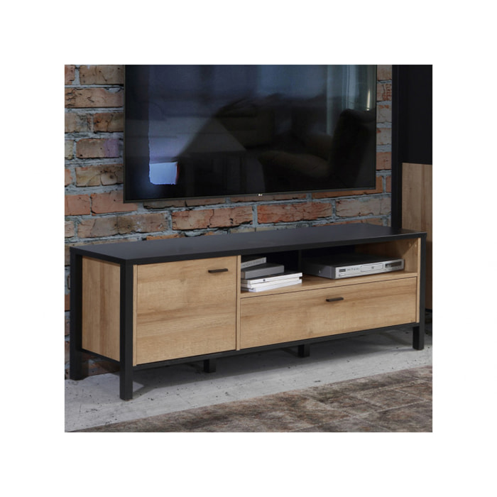 Meuble TV avec rangement en bois effet chêne - MIAMI