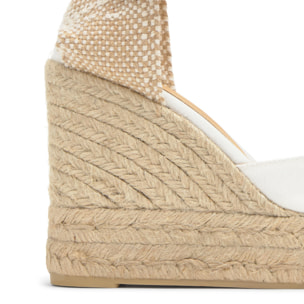 Alpargata de cuña 8 cm en lona de algodón con talonera trenzada y pulsera al tobillo