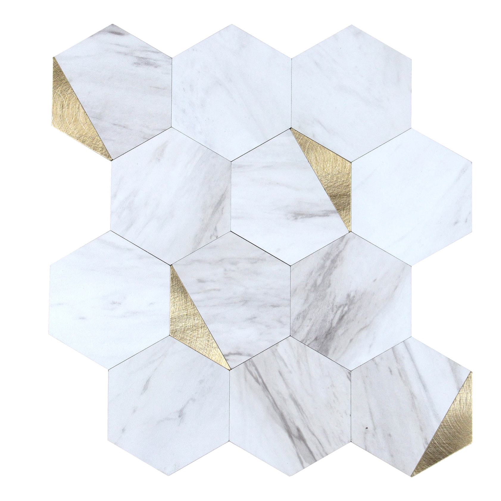 Crédence adhésive murale 3D  - Effet carrelage hexagonal 4 pièces - Doré