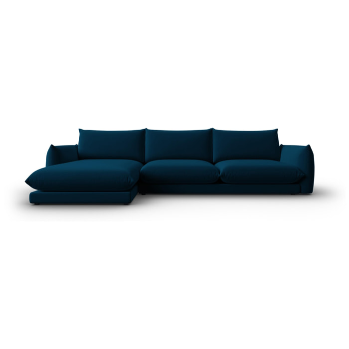 Canapé d'angle gauche ''Naima'' 4 places en velours bleu marine