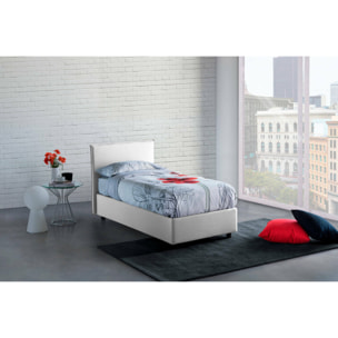 Letto singolo Acuila, Letto contenitore con rivestimento in tessuto, 100% Made in Italy, Apertura laterale, adatto per materasso Cm 80x190, Bianco