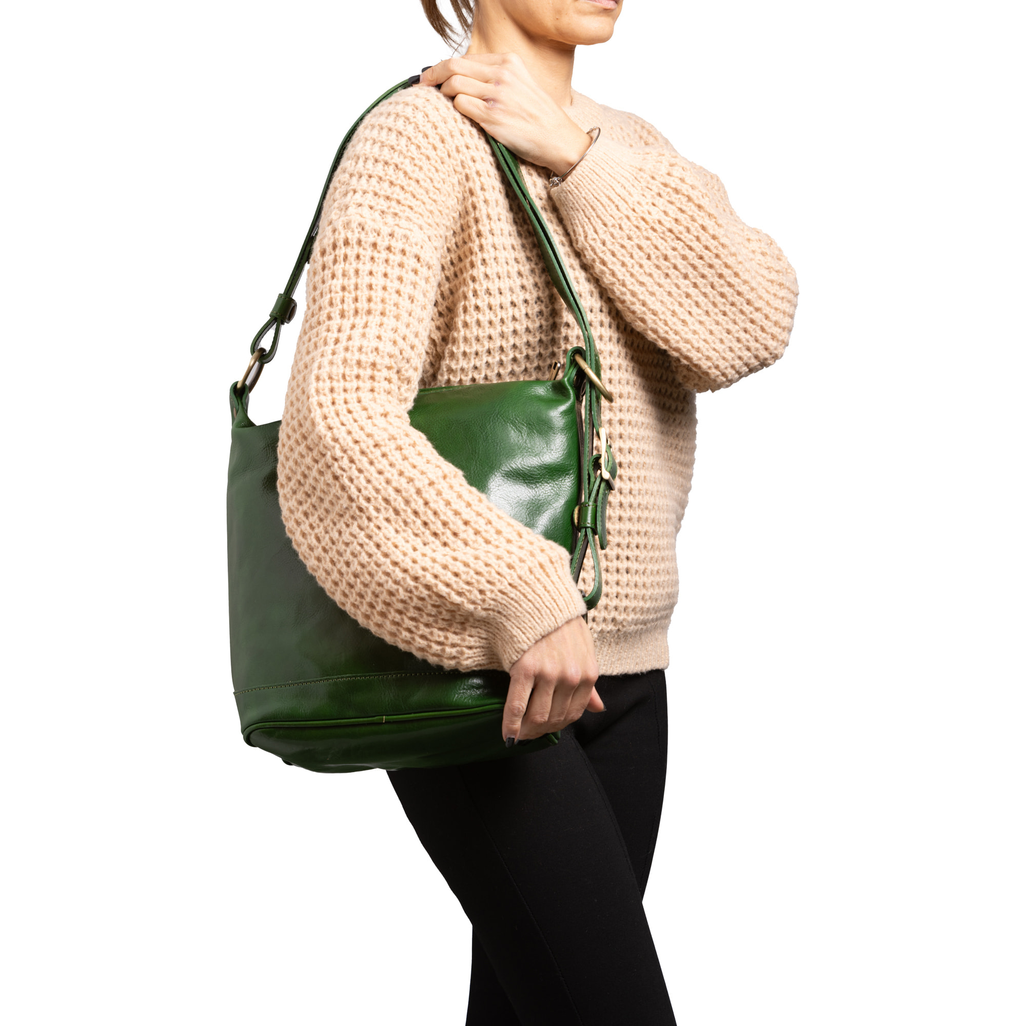 Borsa a secchiello  da donna In Vera pelle Made in Italy 34x33x15 cm