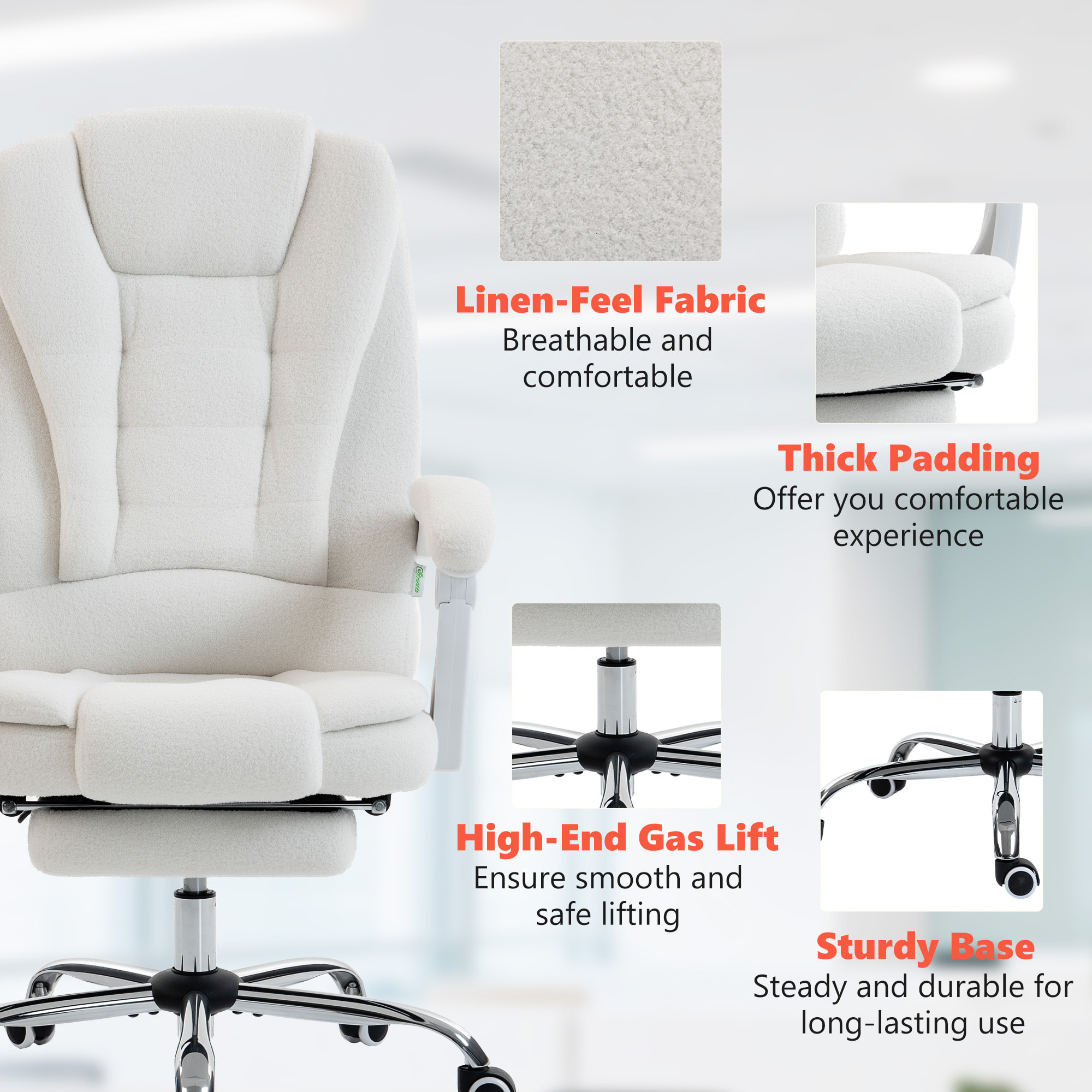 Fauteuil de bureau direction massant chauffant inclinable réglable bouclette blanc