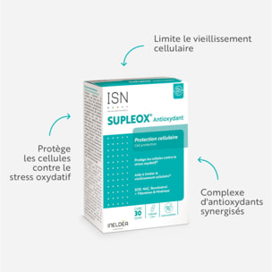 ISN - Supleox Antioxydant - A base de Resvératrol, NAC, SOD, vitamines C & E - Aide à protéger les cellules contre le stress oxydatif - Cure 30 jours
