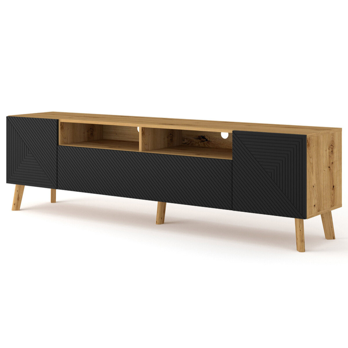 Velato - meuble tv - bois et noir - 195 cm - Bois / Noir