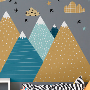 Stickers muraux Noël - Décoration chambre salon - Autocollant Sticker mural géant montagnes scandinaves MONTAGNES DE NOËL