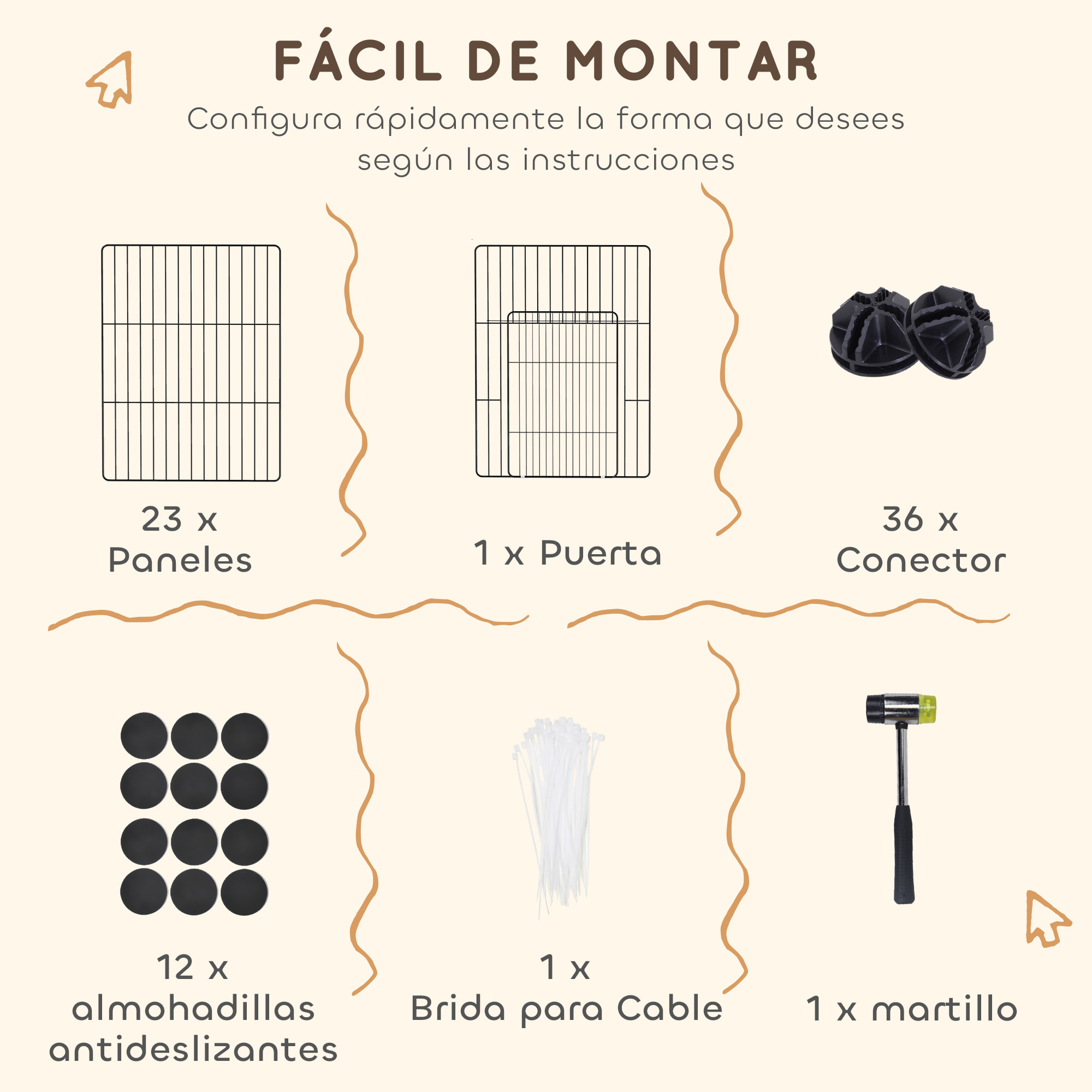 Valla Metálica para Mascotas de 24 Paneles, Jaula para Animales Pequeños, Forma Personalizable, Jaula para Conejos, Cobayas, Chinchillas, Gatitos, 120x60x80 cm, Negro