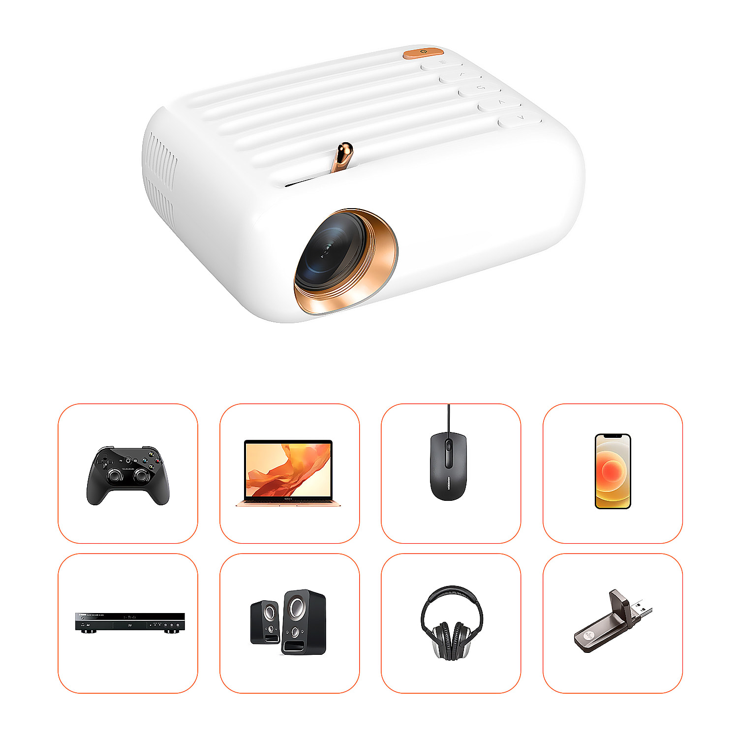 Proiettore LCD B1 Wifi, HD720P, mirroring dello schermo per iOS e Android. USB/HDMI/AV. Da 32 a 176 pollici, 3000lm. Con telecomando.