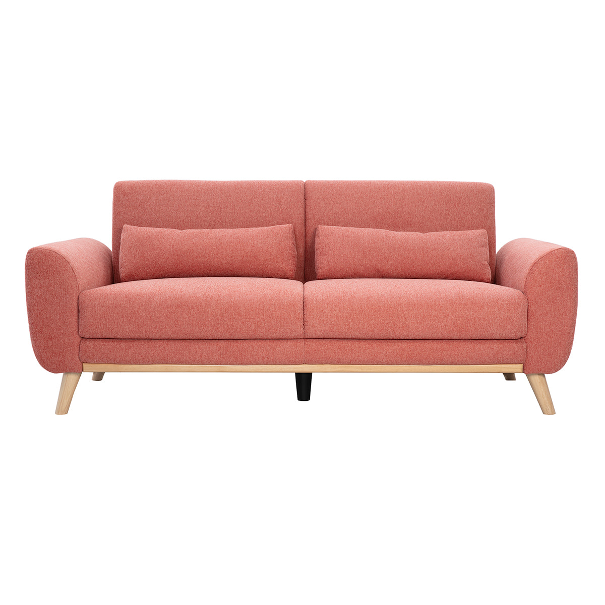 Canapé scandinave 3 places en tissu effet velours texturé terracotta et bois clair EKTOR