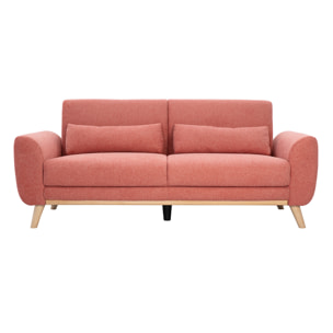 Canapé scandinave 3 places en tissu effet velours texturé terracotta et bois clair EKTOR