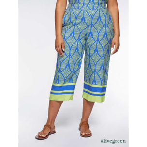 Fiorella Rubino - Pantalones cropped estampados de viscosa ECOVERO™ - Azul aciano