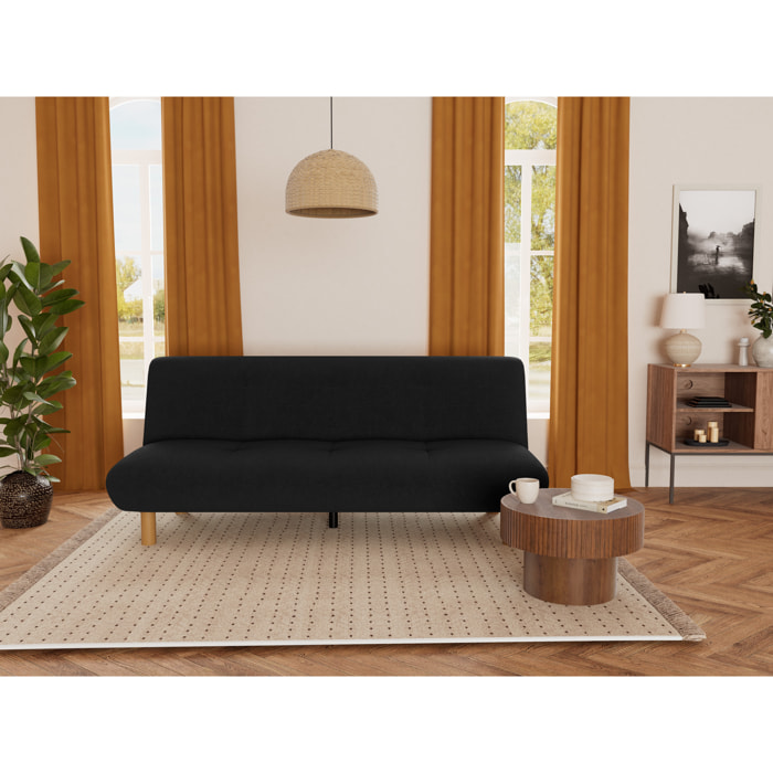 Soan - Banquette 2 places convertible clic-clac en velours texturé - Noir