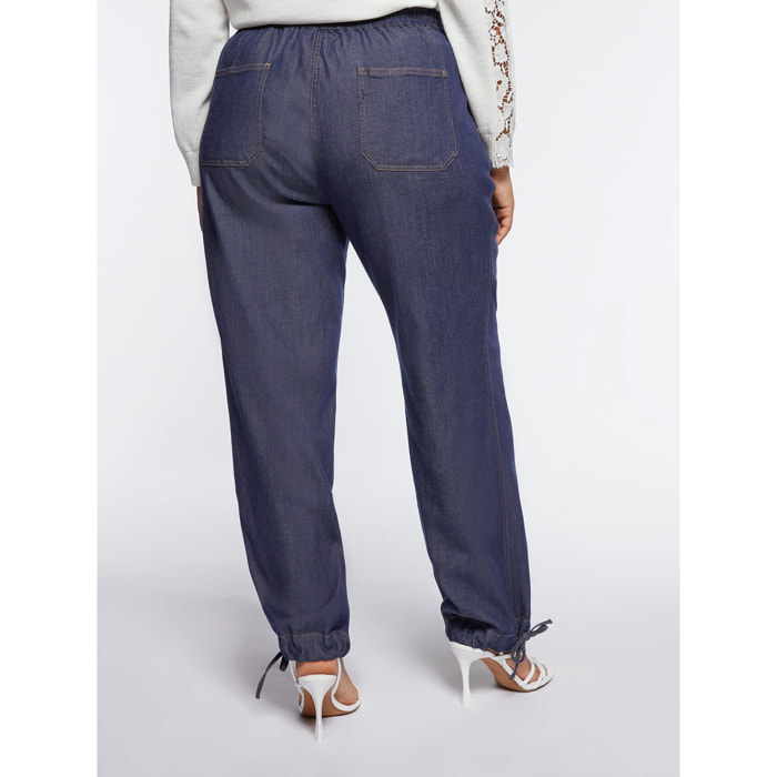 Fiorella Rubino - Jeans ampi fluidi con coulisse al fondo - Blu