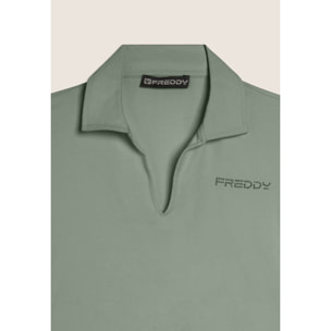 T-shirt Manica Corta con Scollo a V e Collo a Camicia