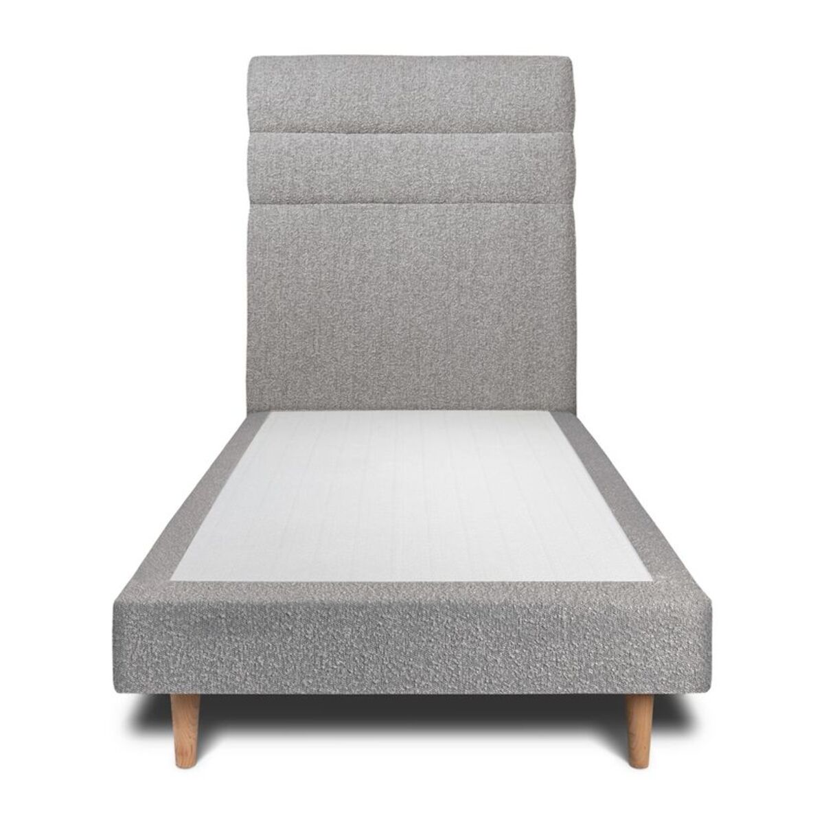 Lit avec tête de lit bandes horizontales bouclette et sommier tapissier Ep14