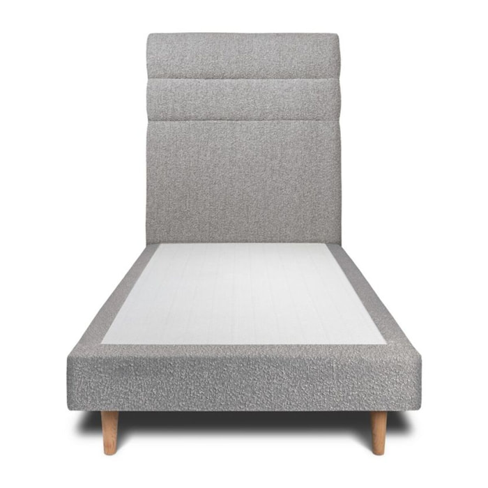 Lit avec tête de lit bandes horizontales bouclette et sommier tapissier Ep14