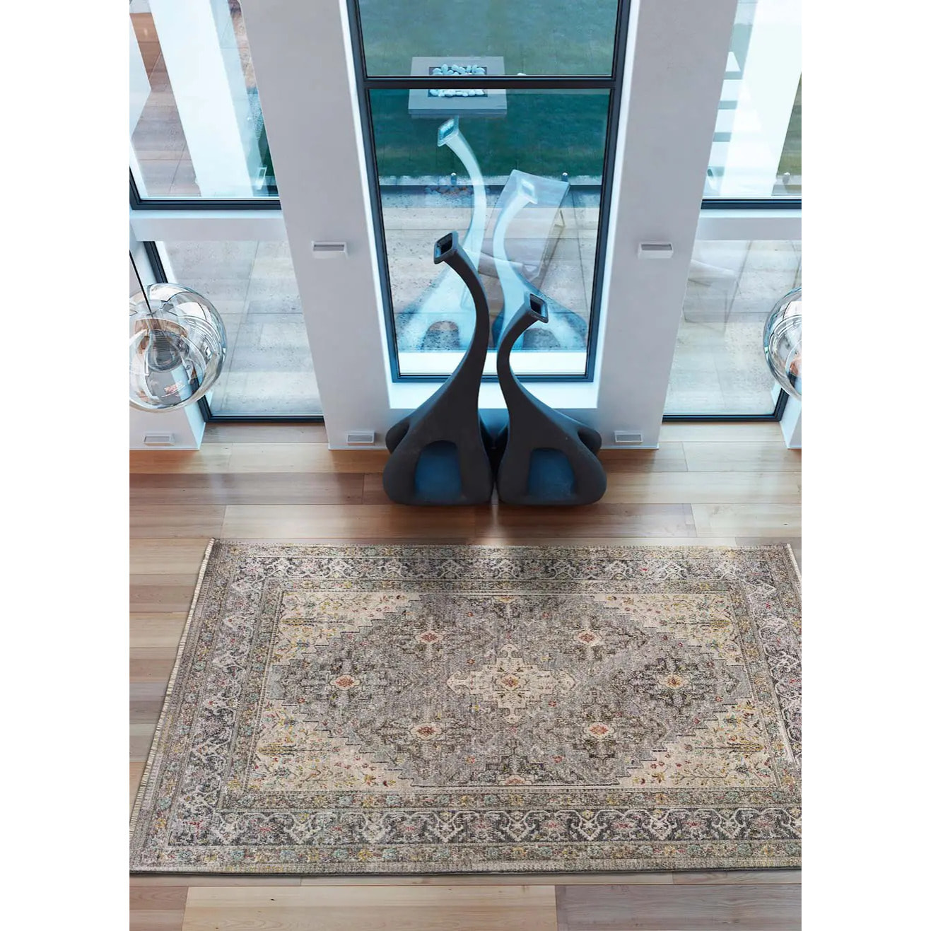 SAROUGH Alfombra vintage de pelo corto gris, varias medidas disponibles.