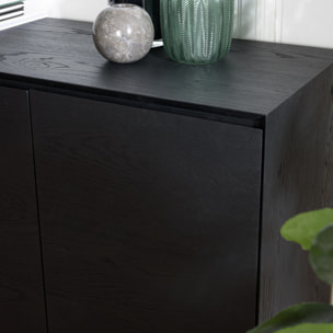 MAXENDRE - Buffet noir 4 portes 6 étagères pieds métal noir
