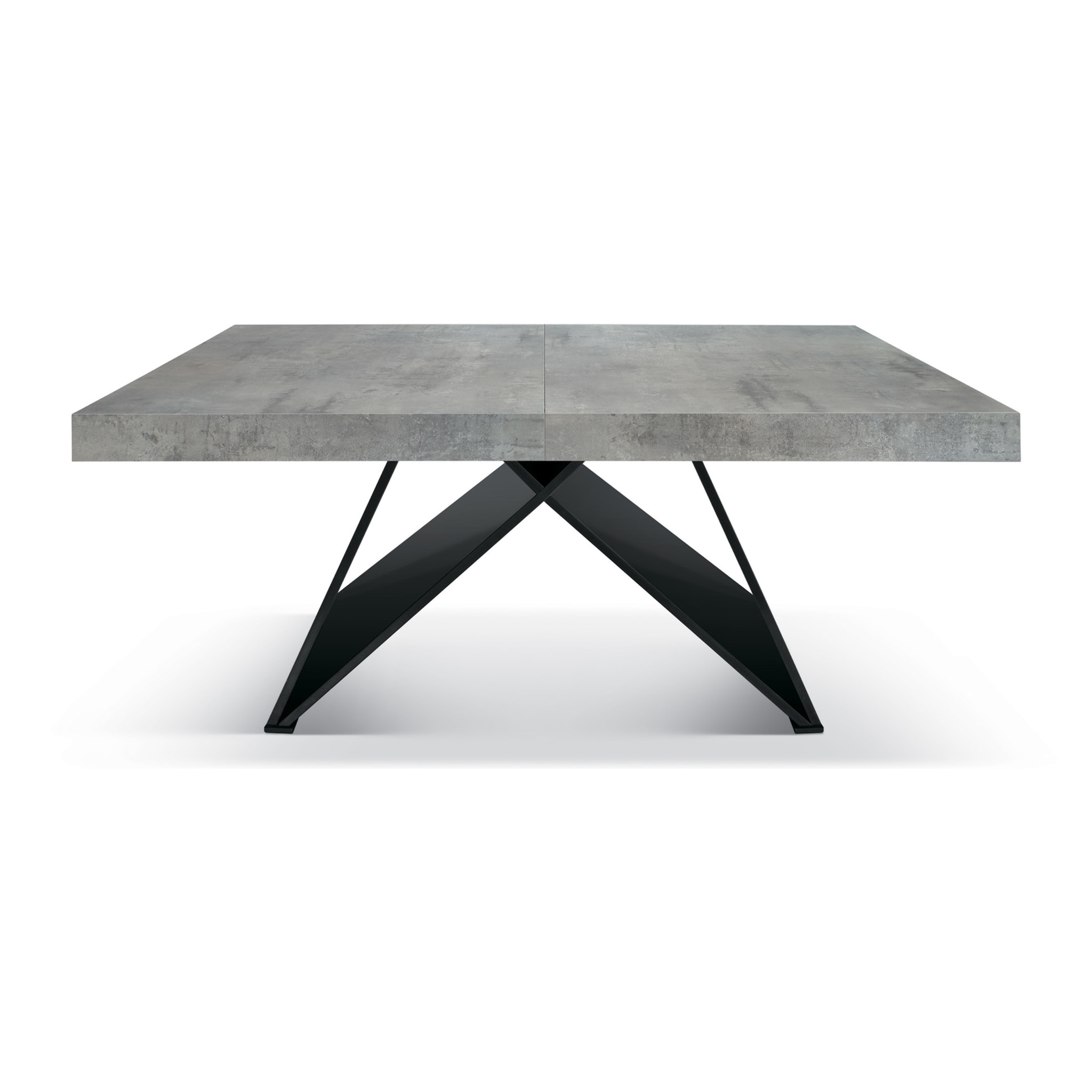 Tavolo VULCANO in legno, finitura grigio cemento con base in MDF antracite, allungabile 180×90 cm – 260×90 cm