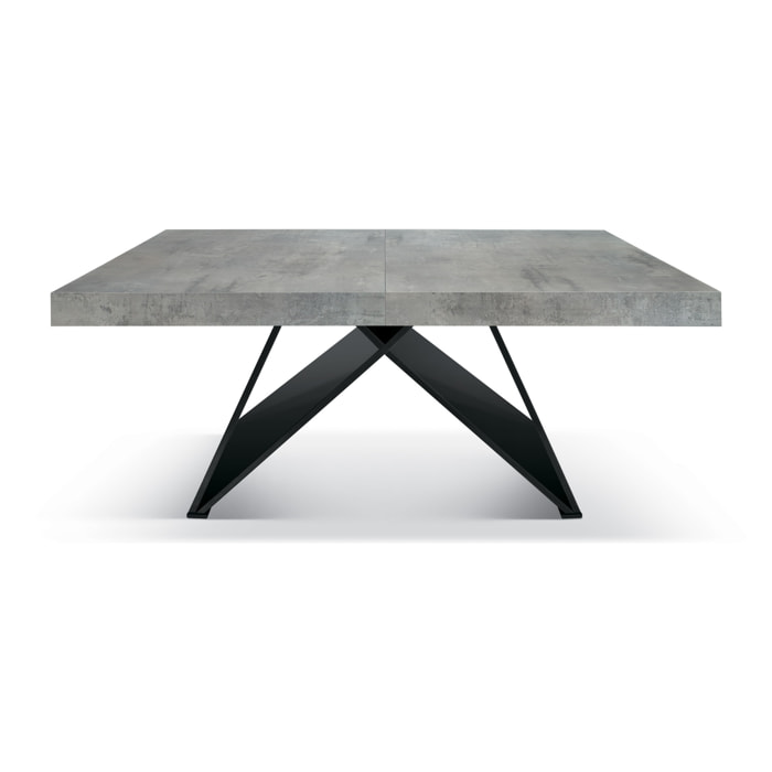 Tavolo VULCANO in legno, finitura grigio cemento con base in MDF antracite, allungabile 180×90 cm – 260×90 cm