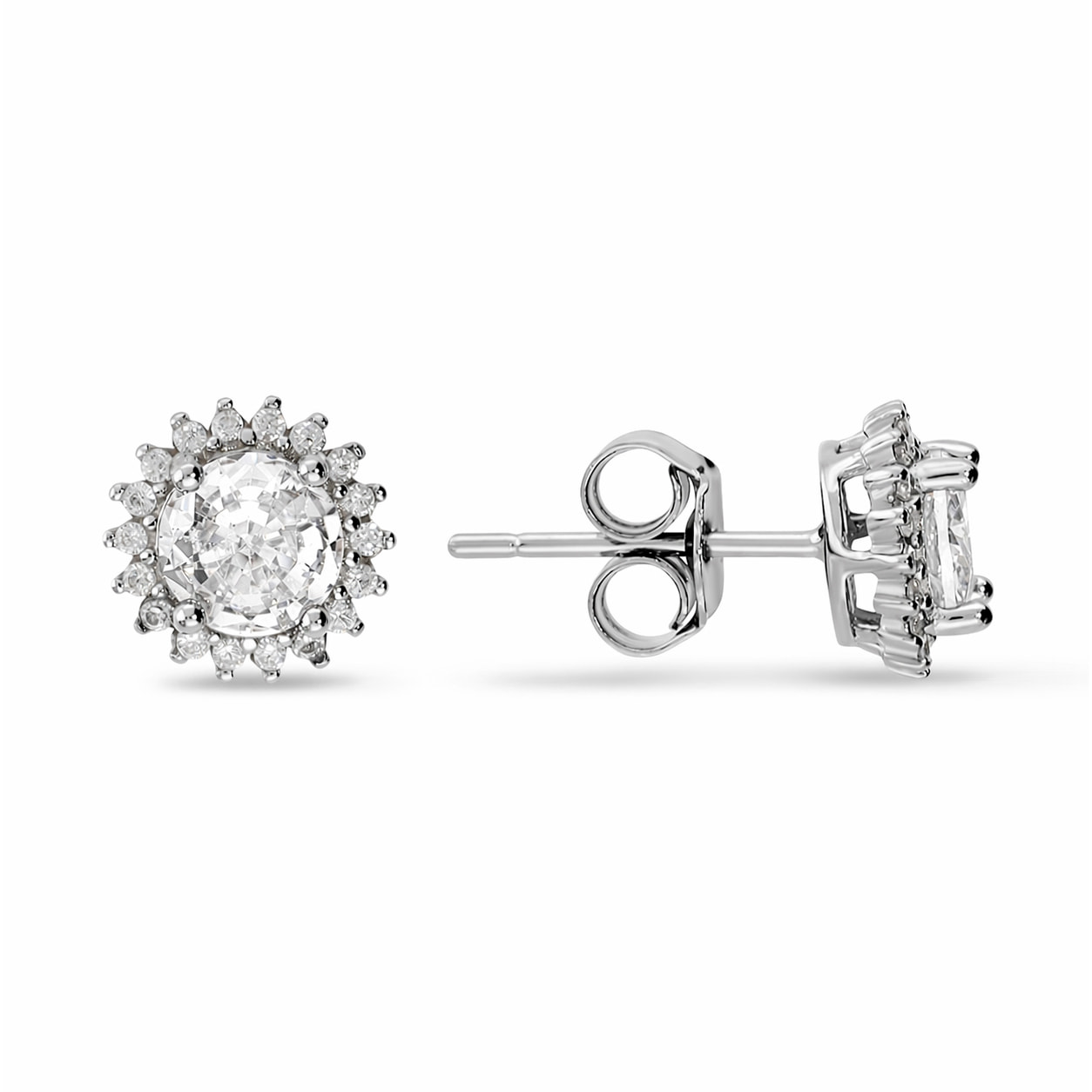 Orecchini Bottone Fiore con Cubic Zirconia Bianche