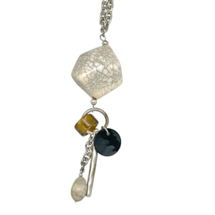 Collar largo Meteoro pendant charms nacar cristal en plata 10µ