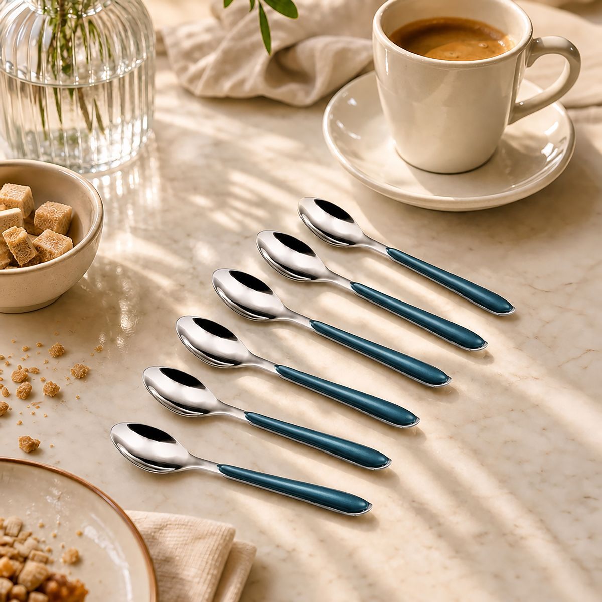 Solstice Azul Metalizado - Set de 6 cucharillas de café