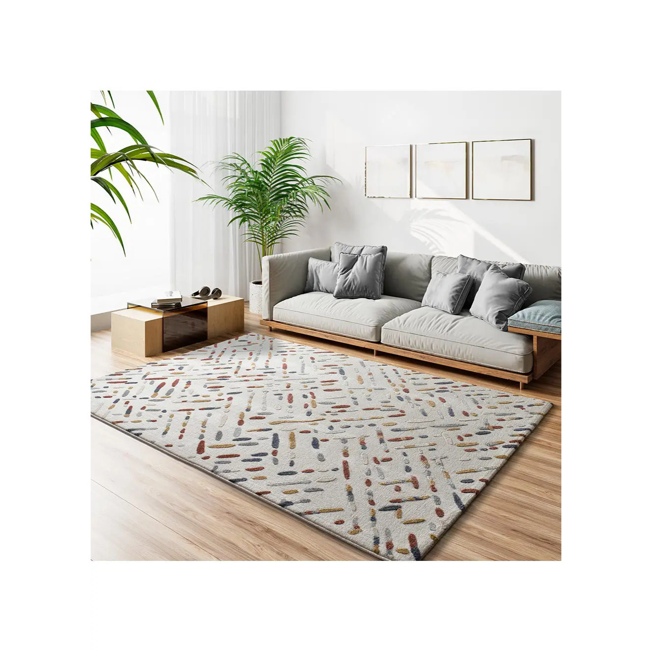 AMARA Alfombra geométrica con relieve multicolor, varias medidas disponibles.