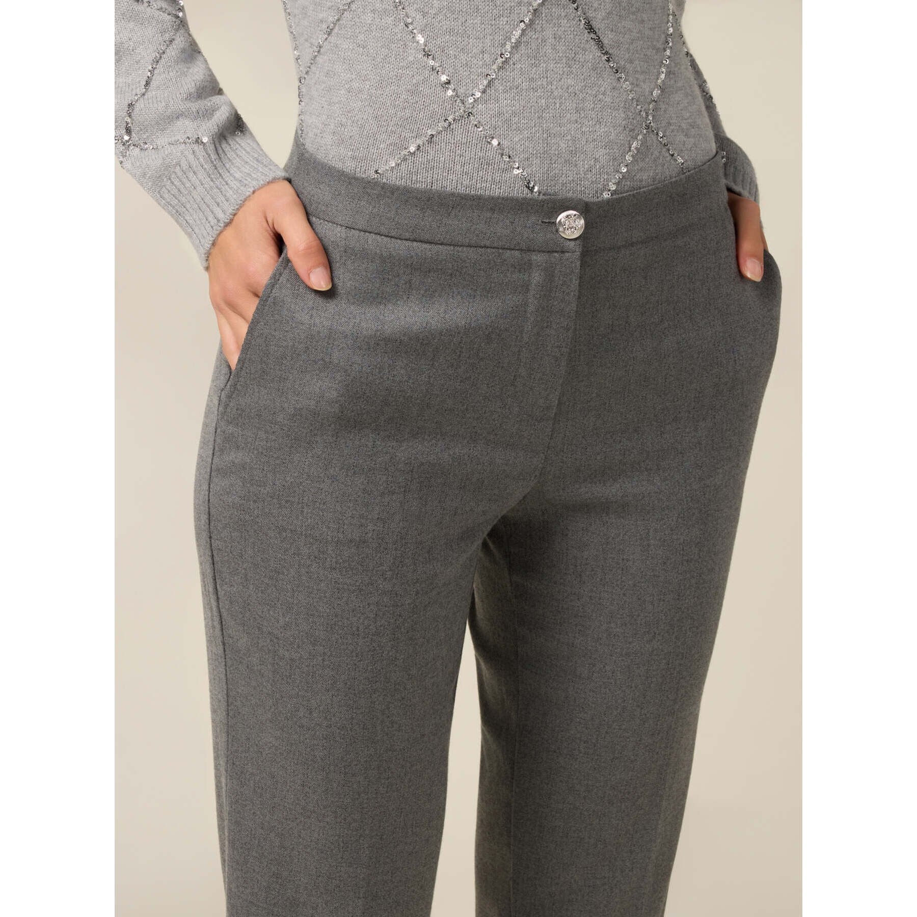 Oltre - Pantaloni regular in flanella - Grigio