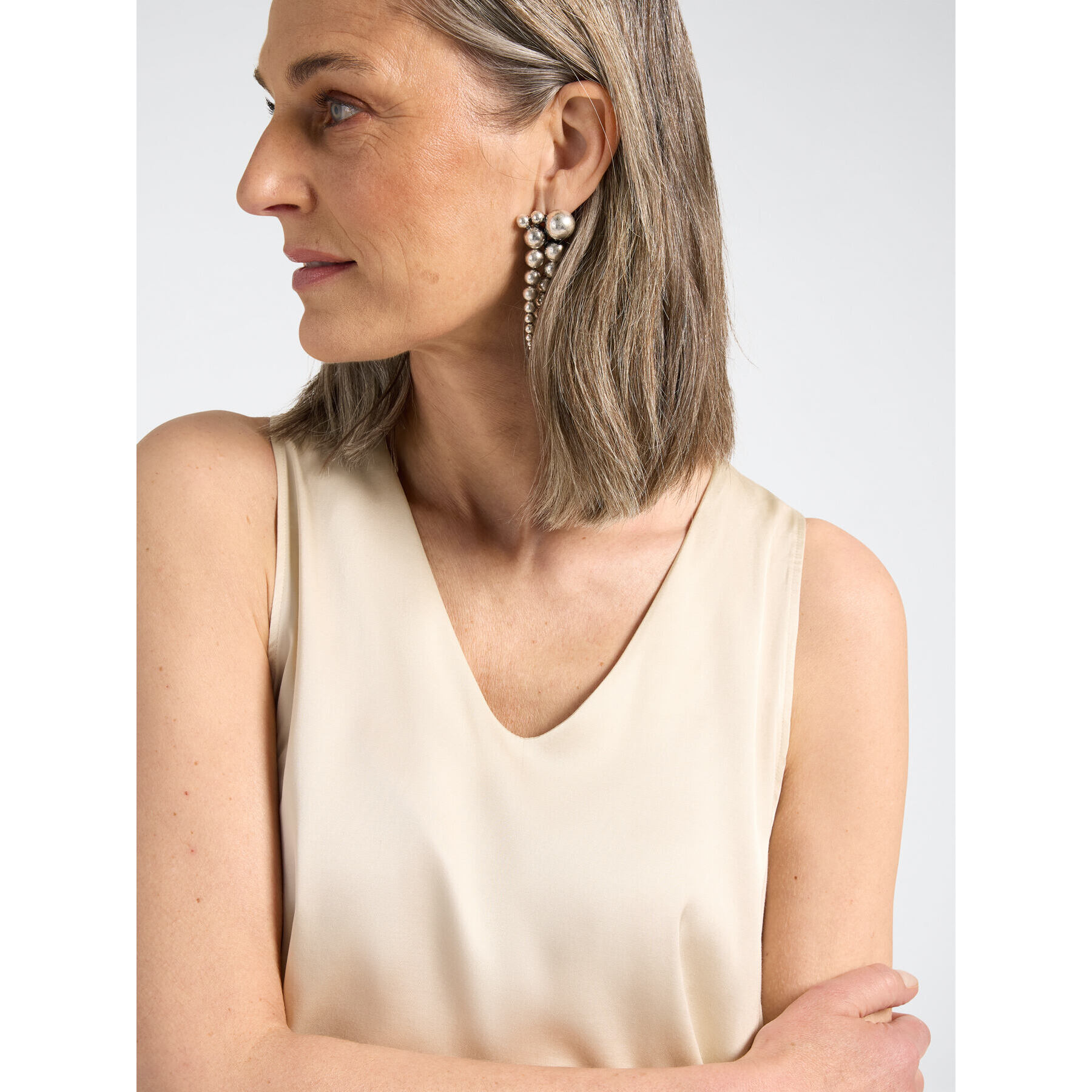 Elena Mirò - Top de raso de viscosa con escote en V - Beige