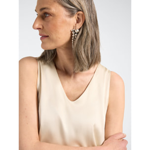 Elena Mirò - Top de raso de viscosa con escote en V - Beige