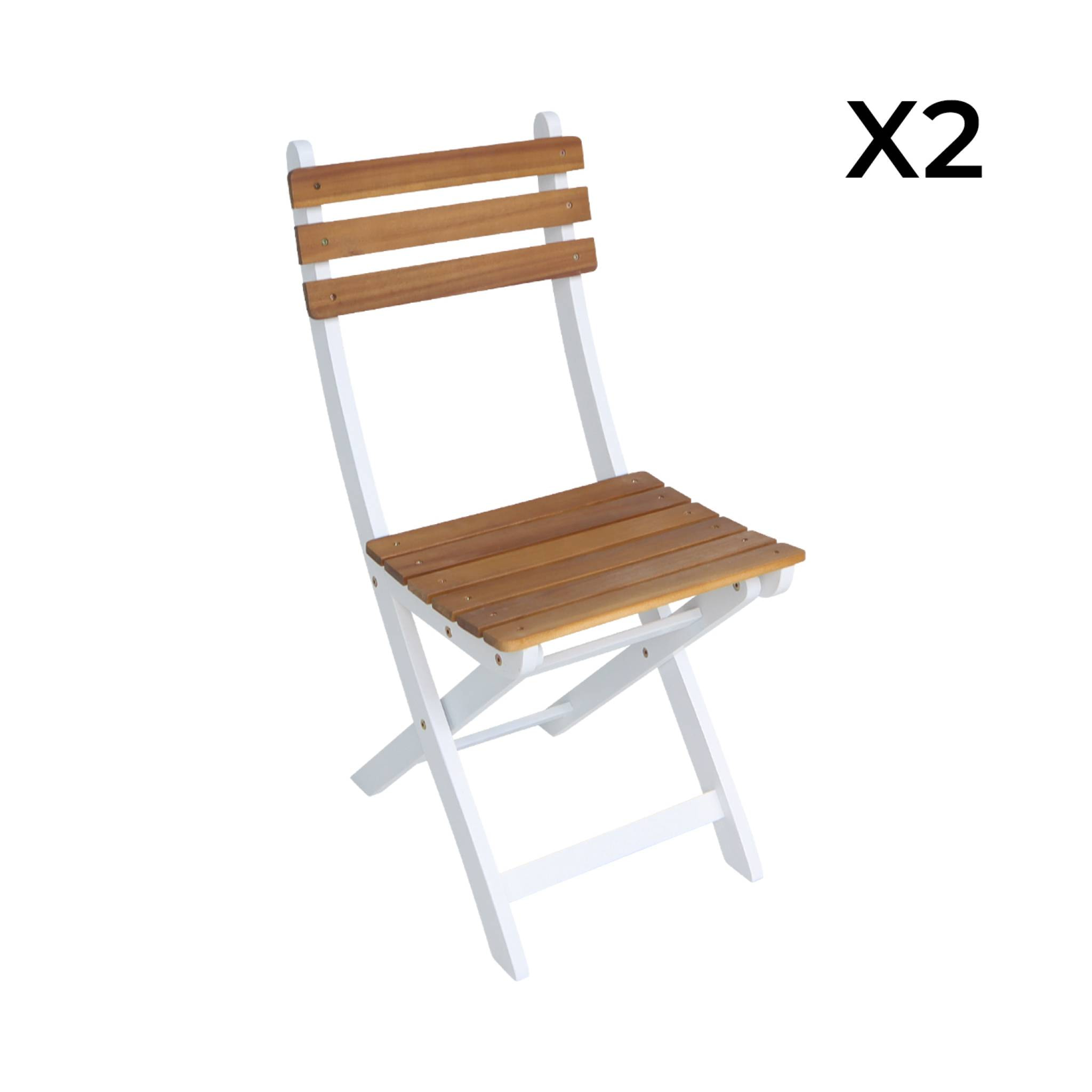 Lot de 2 chaises de jardin CALENA pliables acacia blanc. 40 x 52 x 85 cm