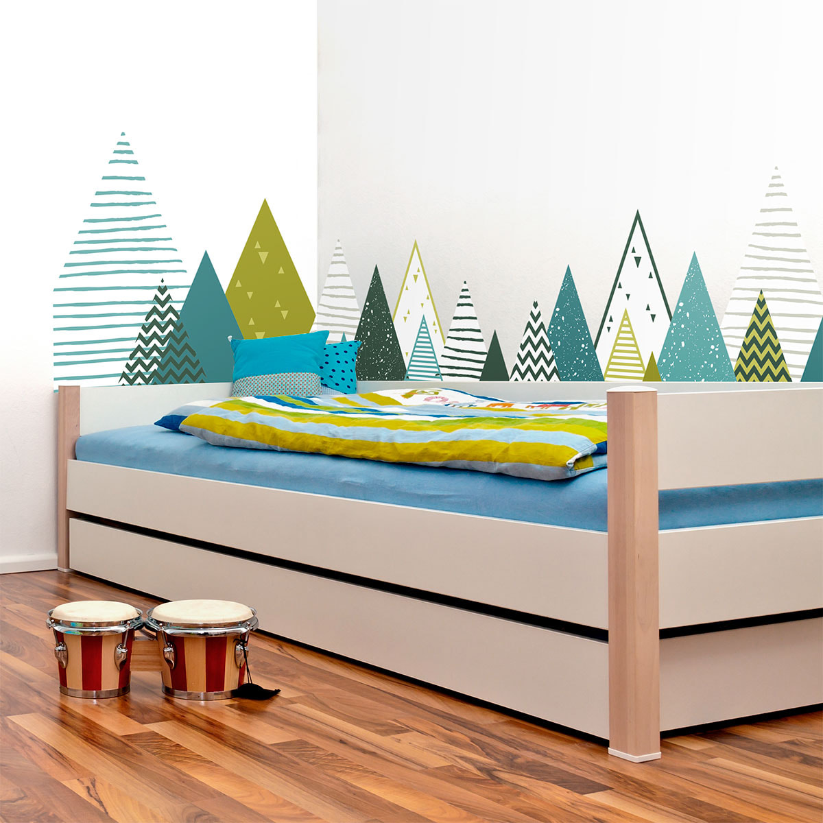 Stickers muraux enfants - Décoration chambre bébé - Autocollant Sticker mural géant enfant montagnes scandinaves LYNKA