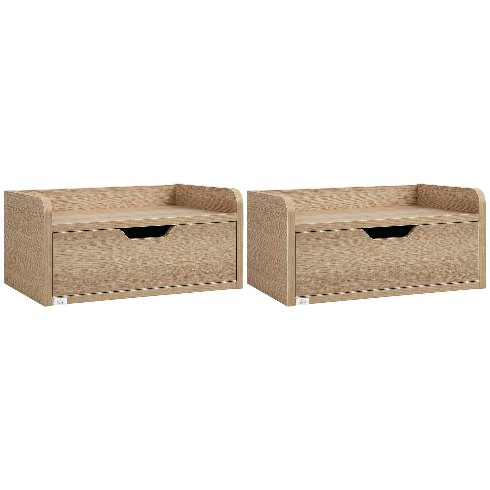 Set de 2 Mesitas de Noche Flotantes Mesillas de Noche de Pared con Cajón para Dormitorio Habitación Hogar Diseño Sencillo 40x30x19,5 cm Madera Natural