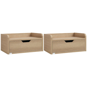 Set de 2 Mesitas de Noche Flotantes Mesillas de Noche de Pared con Cajón para Dormitorio Habitación Hogar Diseño Sencillo 40x30x19,5 cm Madera Natural