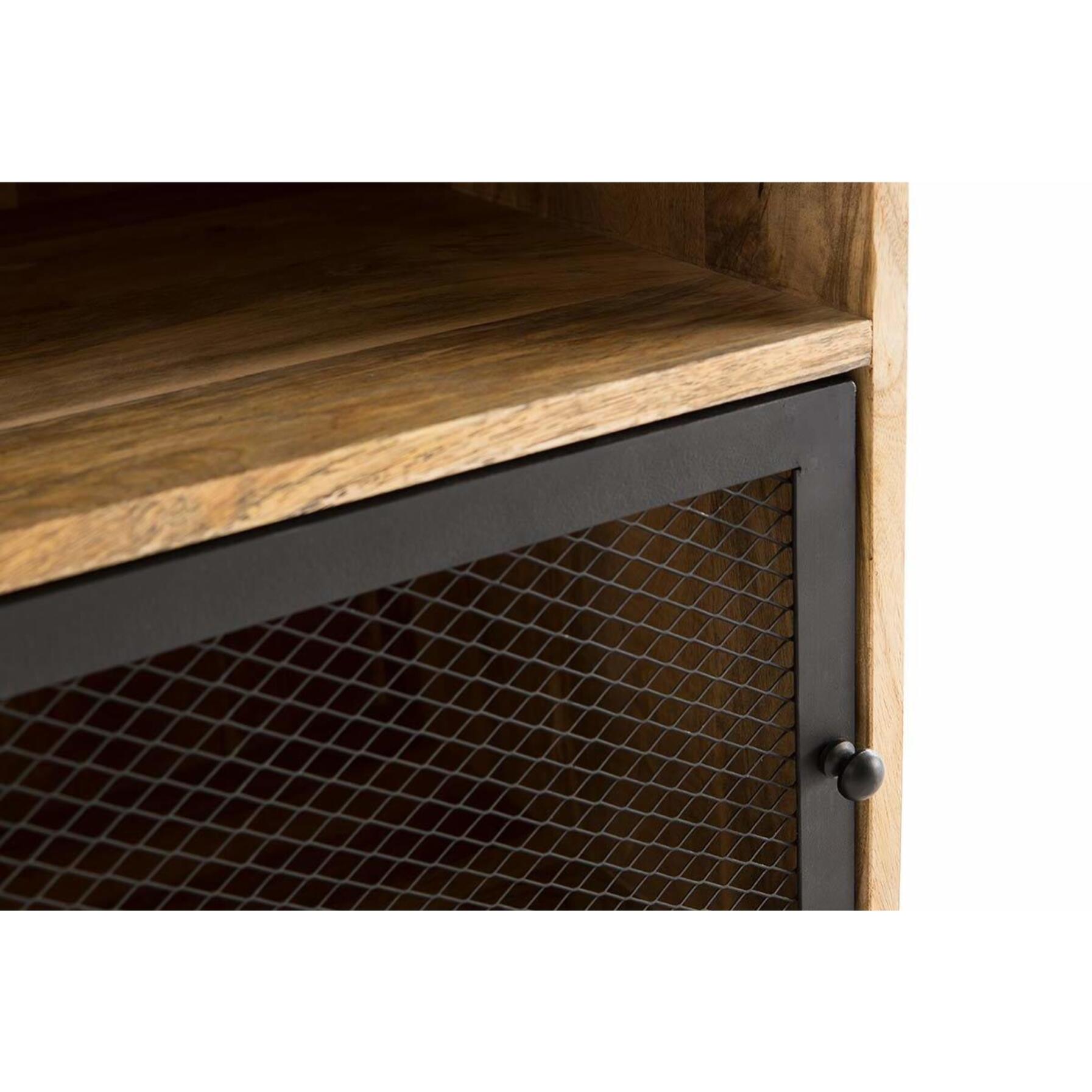 Table de chevet avec rangements industriel bois manguier massif et métal perforé RACK