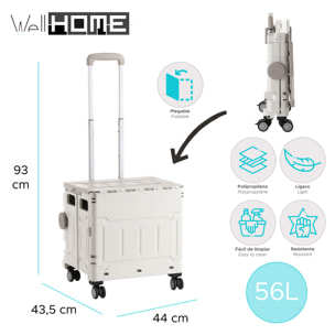 Carrito de almacenaje Plegable 43,5x44x93cm con 4 ruedas giratorias de 360º color Gris-56L