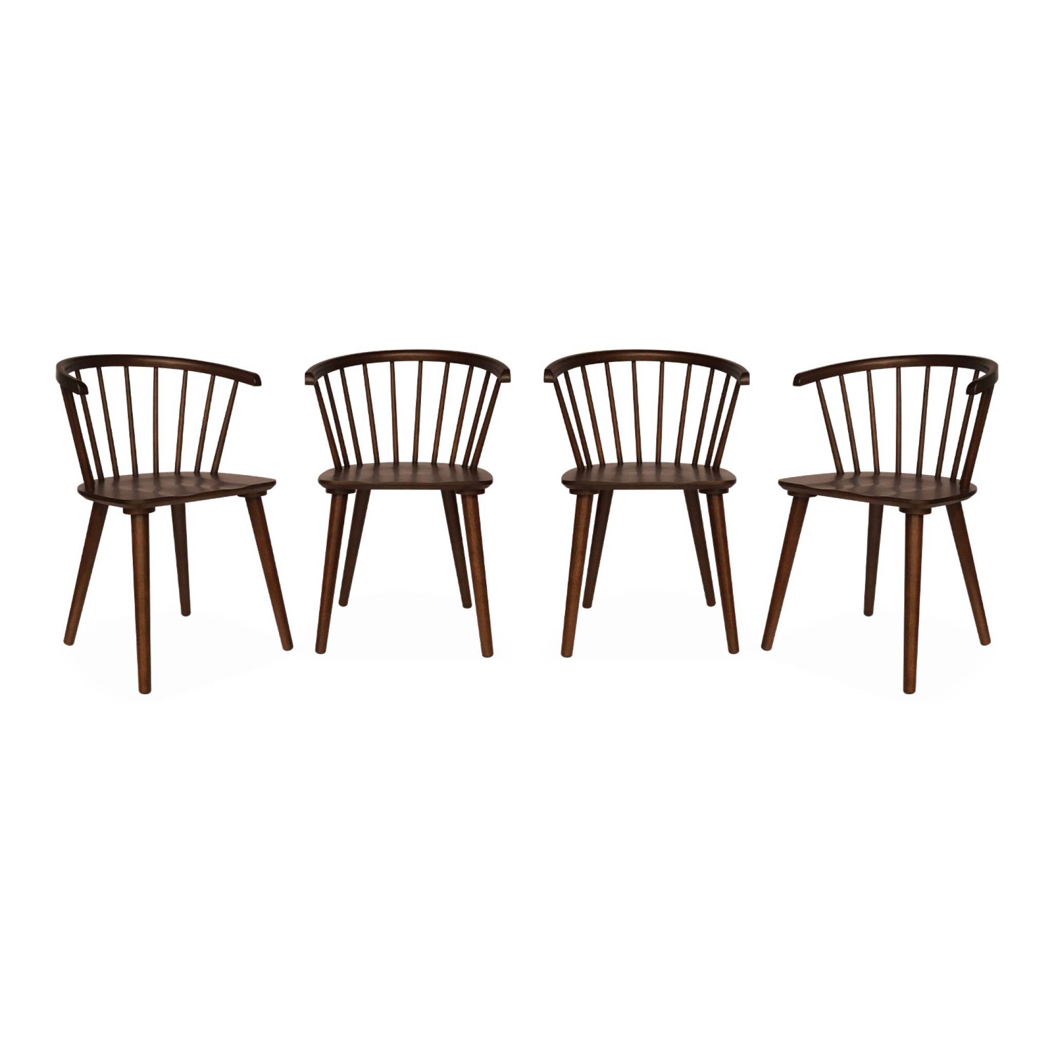 Lot de 4 chaises noyer à barreaux en bois et contreplaqué. Paula. L 51 x P 53 x H 75cm